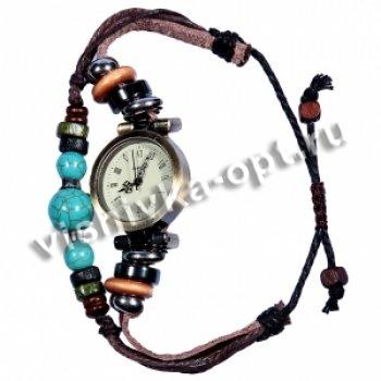 Женские часы - браслет кожзам с бусинами (1шт) цвет:цветной