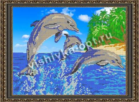 «Светлица» рисунок на ткани для вышивания бисером К-021 «Дельфины» 35,9*26,4см (1шт) цвет:К-021