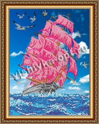 «Светлица» рисунок на ткани для вышивания бисером К-030 «Корабль» 27,7*34,3см (1шт) цвет:К-030