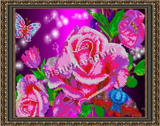 «Диамант» схема на атласе с клеевым покрытием для алмазной вышивки ДК-321 «Акварельные розы» 38*30см (1шт) цвет:ДК-321
