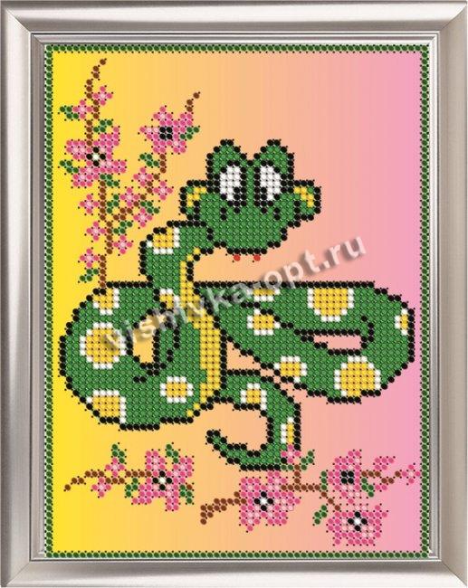 Набор для вышивания бисером Д-032 "Змея в сакуре" 12*16см (1шт) цвет:Д-032