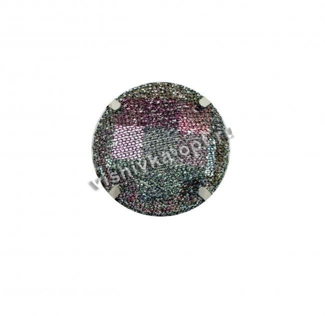 Стразы пришивные в лапках пластик/металл обтянутые тканью FS 3944 d 30мм (10шт) цвет:075AB-черный AB