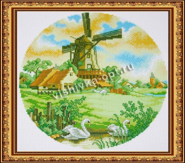 Рисунок на канве для вышивания крестом КР-68 "Мельница" 20,2*20,2см (1шт) цвет:КР-68