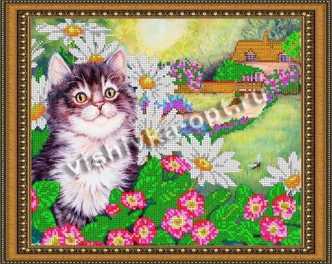 «Светлица» рисунок на ткани для вышивания бисером К-333 «Радостный котенок» 30*24см (1шт) цвет:К-333