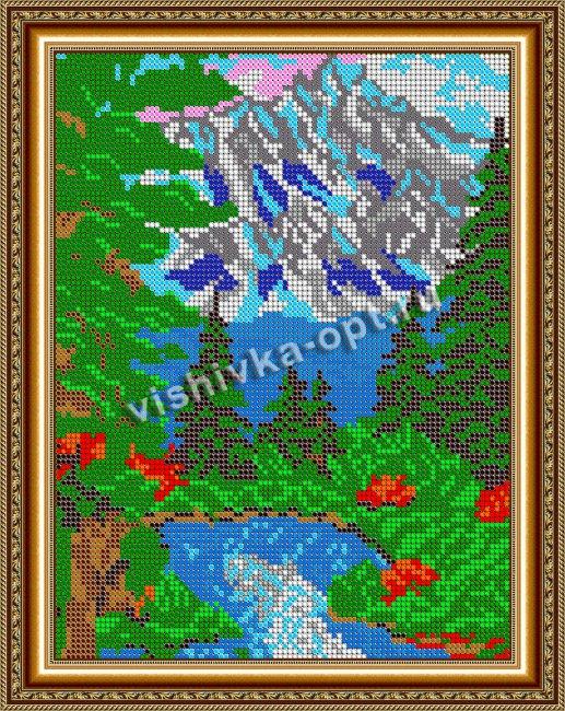 «Светлица» рисунок на ткани для вышивания бисером К-338П «Горное озеро» 19*24см (1шт) цвет:К-338П