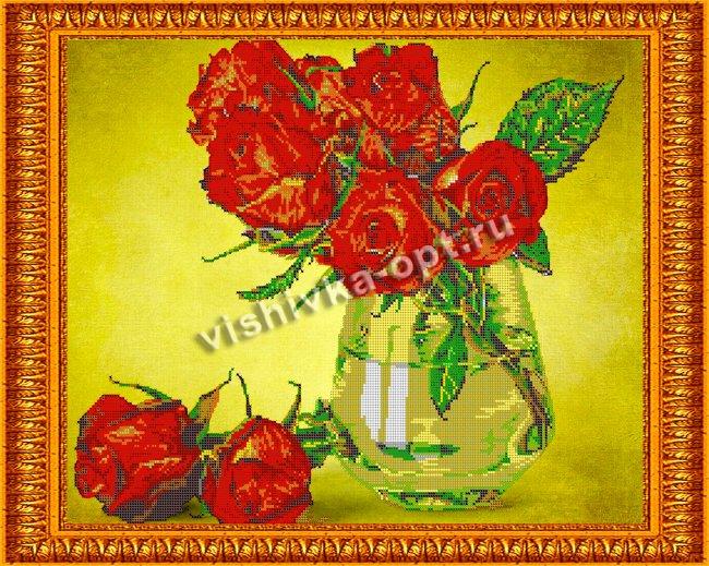 «Светлица» рисунок на ткани для вышивания бисером К-394 «Алые розы»  38*48см (1шт) цвет:К-394