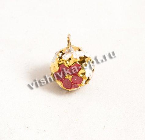 Бубенчик декоративный ажурный металл с эмалью FS 11274 d 14мм (5шт) цвет:золото/белый/розовый