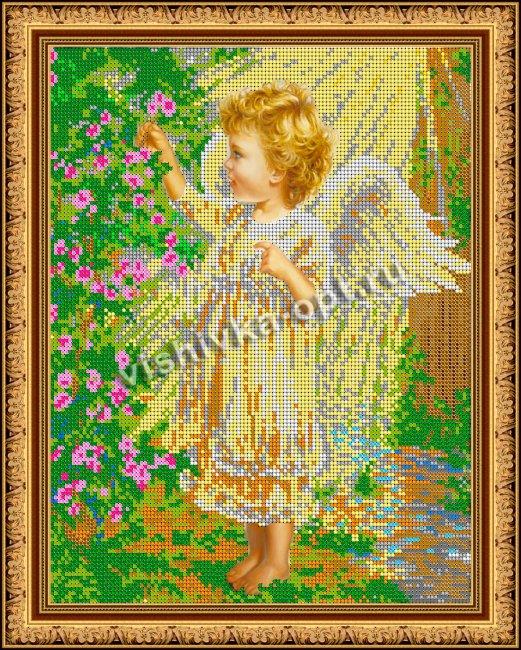 «Светлица» рисунок на ткани для вышивания бисером К-467 «Ангелочек в саду» 24*30см (1шт) цвет:К-467