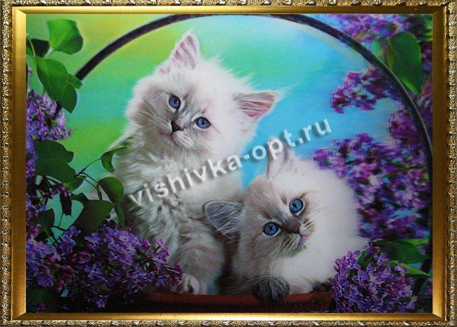 Картина 5D «Котята в сирени» 38*28см (1шт) цвет:14143