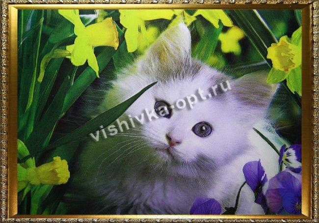 Картина 5D «Котенок в цветах» (без рамки) 38*28см (1шт) цвет:14167Б