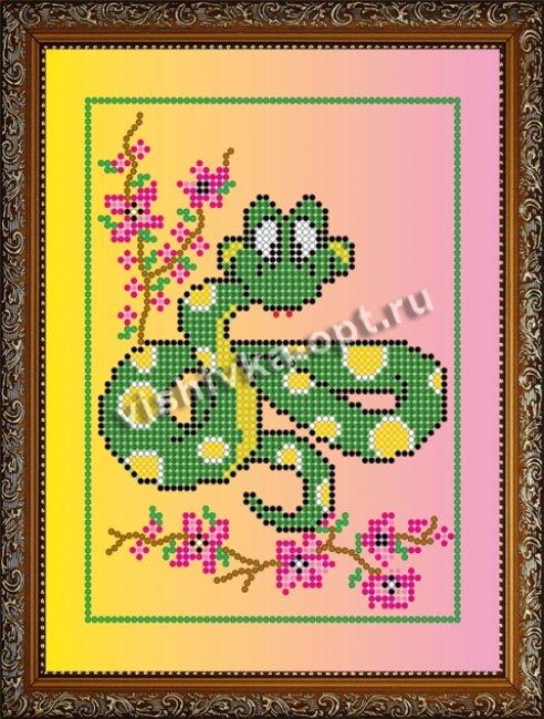«Диамант» схема с клеевым покрытием для алмазной вышивки ДД-032 «Змея в сакуре» 16,4*22,8см (1шт) цвет:ДД-032