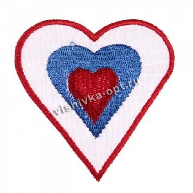 Термоаппликация вышитая FS6560 "Сердце" 7*6,7см (1шт) цвет:1-красн/син/белый