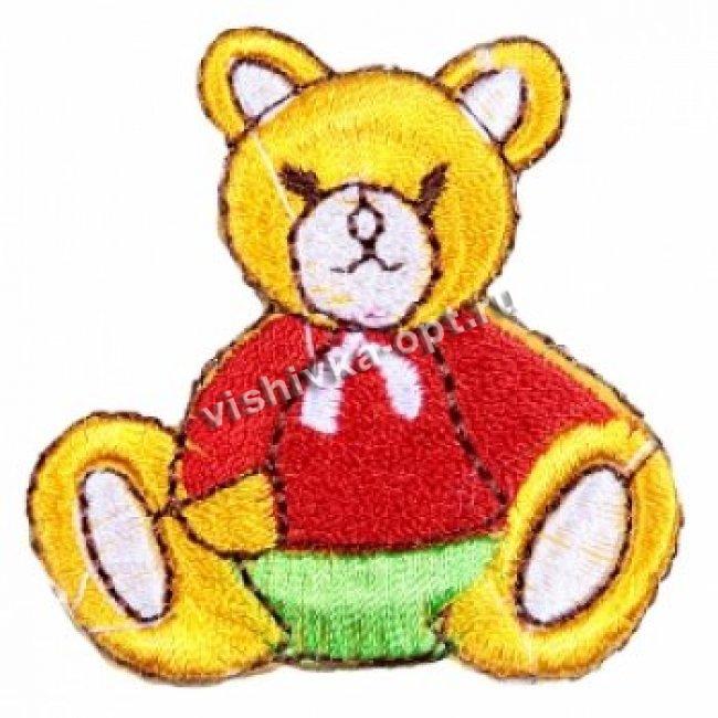 Термоаппликация вышитая № 8681 "Медвежонок" 4,8*4,8см (1шт) цвет:1-красн/зел/желтый