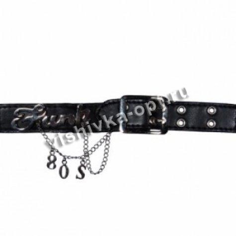 Нашивка-ремешок кожзам BG-5711 с люверсами, цепочкой, подвесками и металлической пряжкой, 20,5*2,5см (1шт) цвет:075-черный