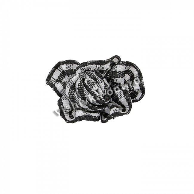 Цветок пришивной №42 "Розочка" в клетку 2,0см (50шт) цвет:075-черный/белый
