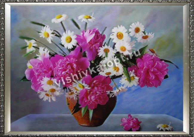 Картина 5D «Ромашки и пионы» 38*28см (1шт) цвет:14280