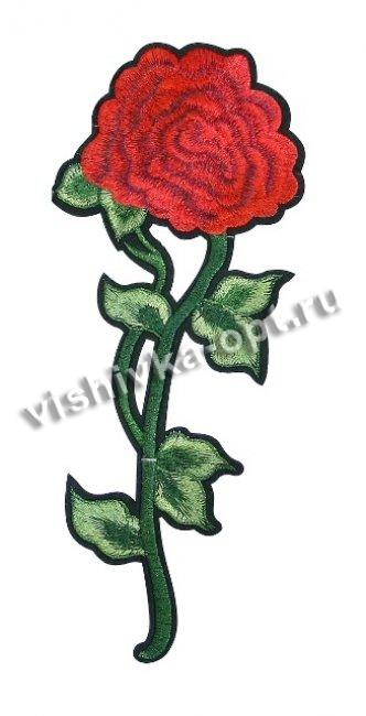 Термоаппликация вышитая № Р023 "Роза" 28,5*11,5см (1шт) цвет:1-красный/зеленый