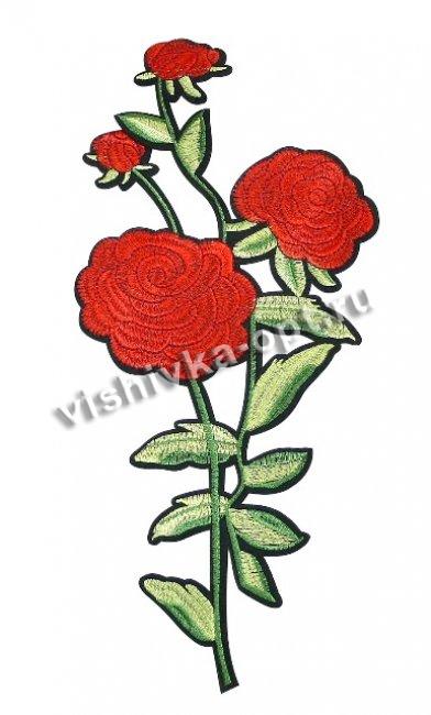 Термоаппликация вышитая № Р013 "Розы" 35*16см (1шт) цвет:1-красный/зеленый