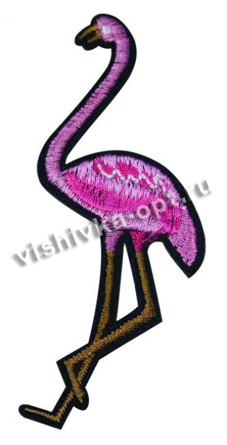 Термоаппликация вышитая № 15555 "Фламинго" 4,2*9,5см (1шт) цвет:1-розовый/коричневый