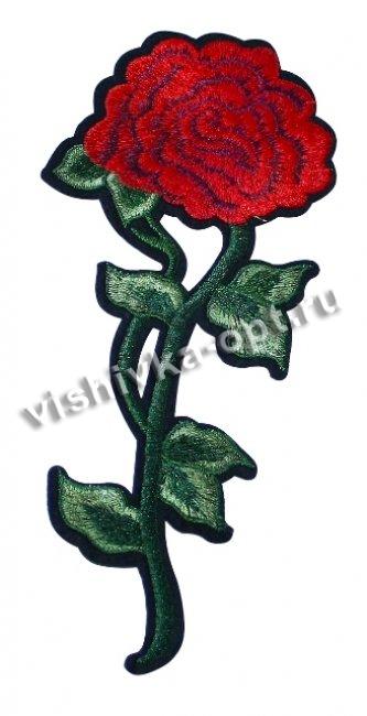 Термоаппликация вышитая № 15890 "Роза" 18,5*10см (1шт) цвет:1-красный/зеленый