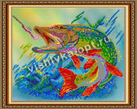 «Светлица» рисунок на ткани для вышивания бисером К-557 «Рыба на крючке» 30*24см (1шт) цвет:К-557