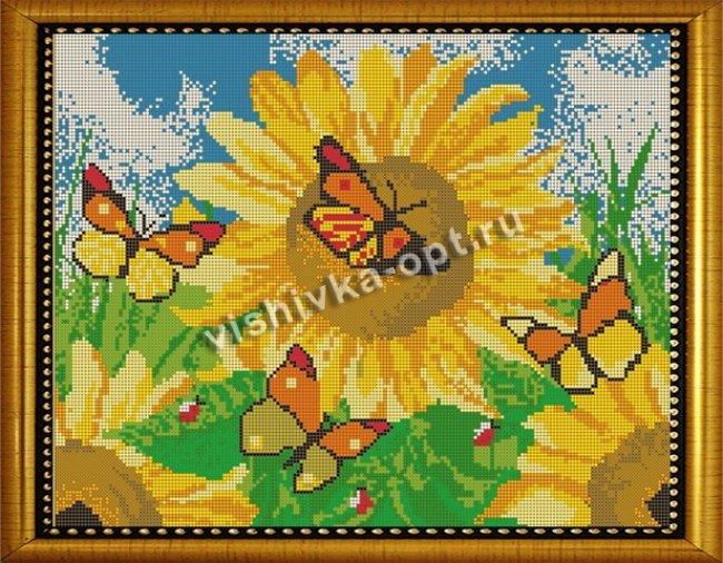 ВЛ-014 «Бабочки на подсолнухах» 38*30см схема для вышивания бисером «Вышивочка» (1шт) цвет:ВЛ-014