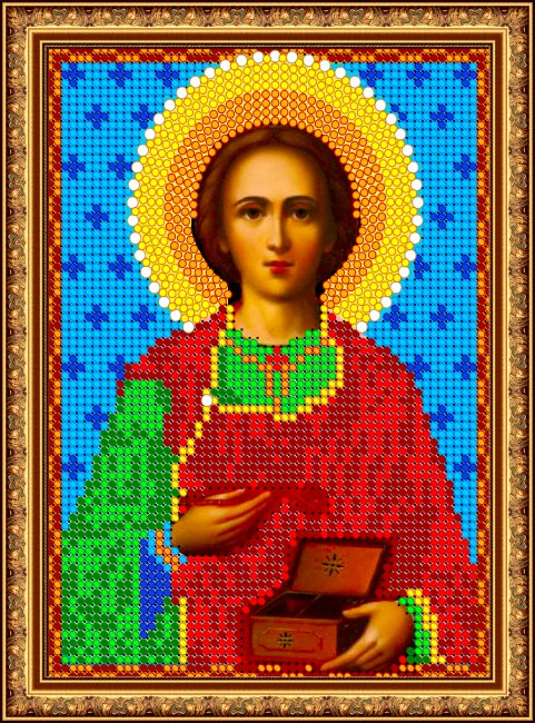 «Диамант» набор на атласе со стразами ДМ-303 «Св. Великомученик Пантелеймон» 15,5*20,5см (1шт) цвет:ДМ-303